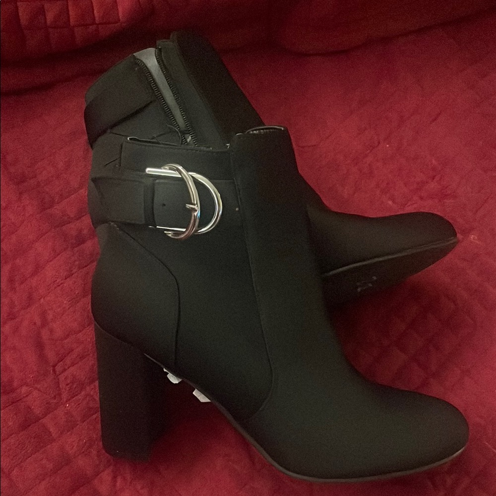 Unisa Black Heeled Boots with Silver Buckle
